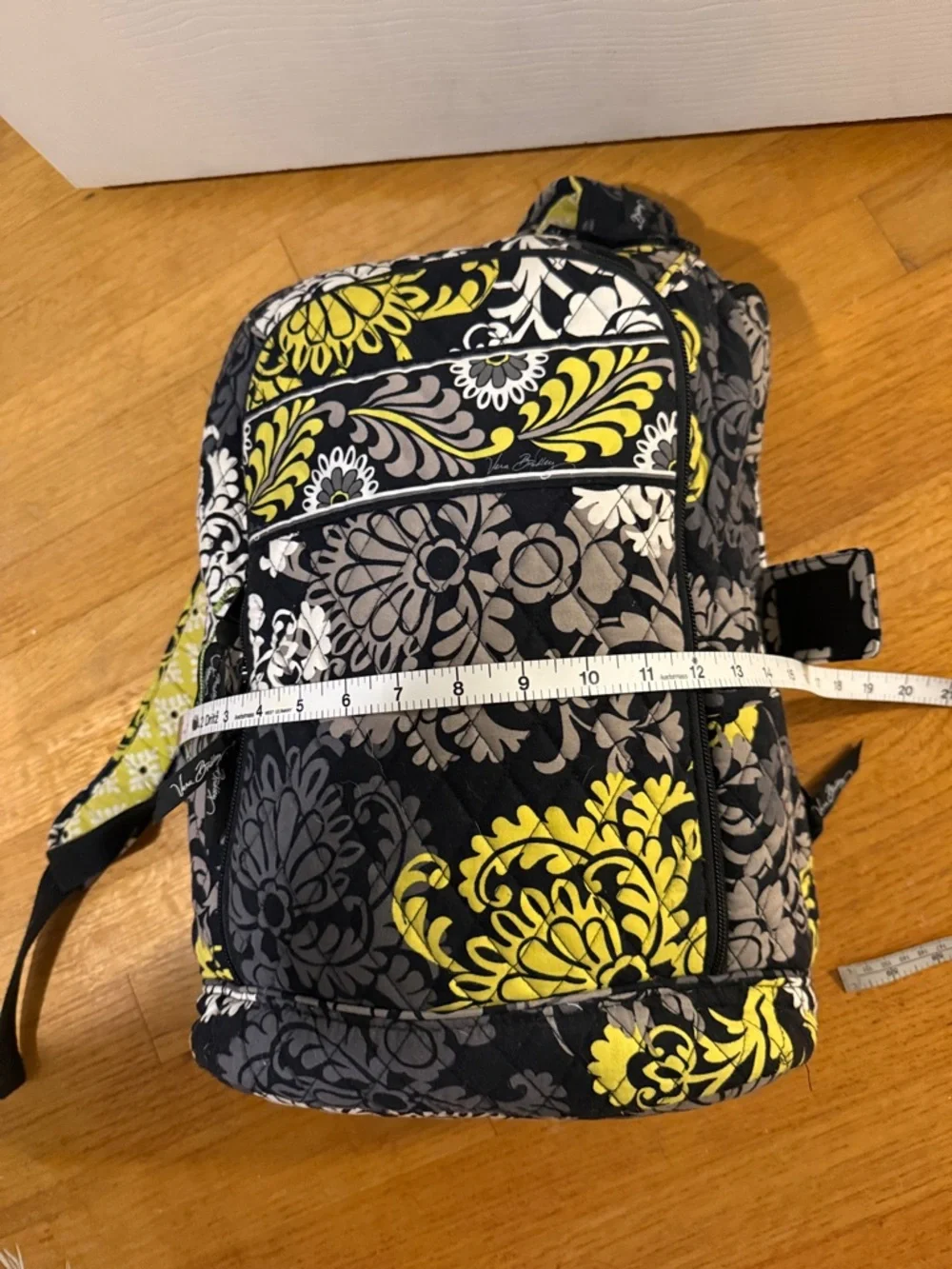 Vera Bradley Baroque Black Gray Yellow Floral Laptop Backpack